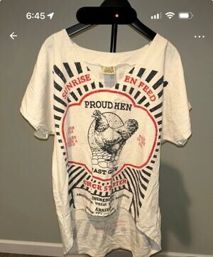 Jaded Gypsy Proud Hen Graphic Tee L/XL Farmhouse Boho Oversized Cotton